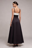 Robe formelle à bretelles fines noires et blanches Longue ligne A