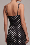 Robe à pois midi à bretelles en sirène noir et blanc