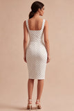 Robe à pois midi bodycon à col carré blanc et noir