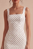 Robe à pois midi bodycon à col carré blanc et noir