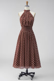 Robe à pois midi midi dos nus blanche blanche café en mousseline chiffon