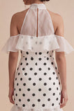 Robe de remise de diplôme de sirène à épaules froides, blanches à volants hauts et bas