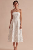 Robe à pois midi A Line, sans bretelles blanche et noire