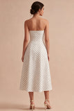 Robe à pois midi A Line, sans bretelles blanche et noire