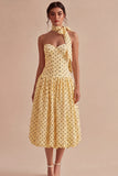 Robe à pois midi jaune et noire A Line