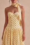 Robe à pois midi jaune et noire A Line