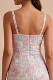 Robe de remise de diplôme rose fleurie, scintillante, courte courte et épaisse à bretelles perlées