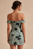 Robe de remise de diplôme courte verte, moulante, fleur dénudée