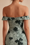 Robe de remise de diplôme courte verte, moulante, fleur dénudée