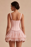 Corset court rose A Line Short Straps Dress Graduation avec volants
