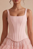 Corset court rose A Line Short Straps Dress Graduation avec volants