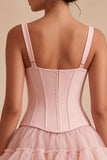 Corset court rose A Line Short Straps Dress Graduation avec volants