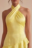 Robe de remise de diplôme A Short Daffodil Short Daffold Dos Twins avec volants