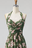 Longue robe de demoiselle d'honneur à encolure dos-nu en chiffon floral ligne A