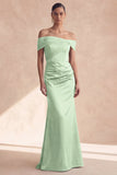Robe de demoiselle d’honneur olive à épaules dénudées