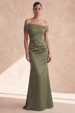 Robe de demoiselle d’honneur olive à épaules dénudées