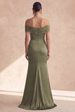 Robe de demoiselle d’honneur olive à épaules dénudées