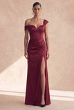 Robe formelle bourgogne bourgogne dénudée avec fente