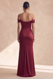 Robe formelle bourgogne bourgogne dénudée avec fente