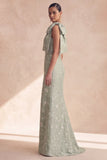 Robe de demoiselle d’honneur en sage fleurie à une épaule