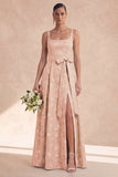 Robe de demoiselle d’honneur Sage Line, ligne A, fleur longue et épaisse à bretelles épaisses