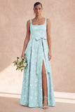 Robe de demoiselle d’honneur Sage Line, ligne A, fleur longue et épaisse à bretelles épaisses