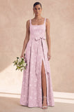 Robe de demoiselle d’honneur Sage Line, ligne A, fleur longue et épaisse à bretelles épaisses