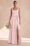 Robe de demoiselle d’honneur Sage Line, ligne A, fleur longue et épaisse à bretelles épaisses