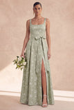 Robe de demoiselle d’honneur Sage Line, ligne A, fleur longue et épaisse à bretelles épaisses