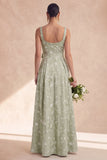 Robe de demoiselle d’honneur Sage Line, ligne A, fleur longue et épaisse à bretelles épaisses