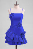 Robe de bal de fin d’année en satin bleu clair à bretelles à volants avec volants et robe de rentrée à la maison en ligne A