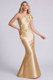 Robe longue de cérémonie en satin noir satin d’une épaule avec des fleurs 3D