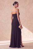Robe longue de cérémonie à fentes en sirène noire sans bretelles florales