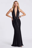 Robe longue formelle de sirène à col nu en cabernet