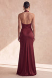 Robe longue formelle de sirène à col nu en cabernet
