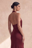 Robe longue formelle de sirène à col nu en cabernet