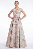 Robe de la mère de la mariée en ligne A-line rose fleur à encoche Jacquard Long Mother of the Bride avec ceinture