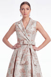 Robe de la mère de la mariée en ligne A-line rose fleur à encoche Jacquard Long Mother of the Bride avec ceinture