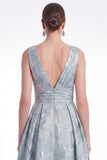 Robe de la mariée longue de la mariée fleur bleue Jacquard à col en V