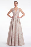 Robe de la mariée longue de la mariée fleur bleue Jacquard à col en V
