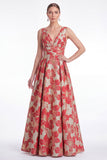 Robe de la mariée longue de la mariée fleur bleue Jacquard à col en V