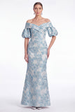Robe de la mère de la mariée sirène dénudée fleur rose Jasquard, longue robe de la mère de la mariée