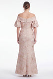 Robe de la mère de la mariée sirène dénudée fleur rose Jasquard, longue robe de la mère de la mariée