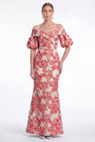 Robe de la mère de la mariée sirène dénudée fleur rose Jasquard, longue robe de la mère de la mariée