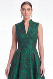 Robe longue de la mère de la mariée fleur verte Jacquard à col en V