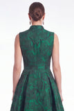 Robe longue de la mère de la mariée fleur verte Jacquard à col en V
