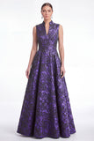 Robe longue de la mère de la mariée fleur verte Jacquard à col en V