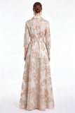 Robe longue de la mariée Jacquard Champagne A-Line avec ceinture