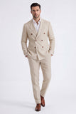 Costumes beige deux pièces à revers pointe double boutonnage