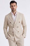 Costumes beige deux pièces à revers pointe double boutonnage